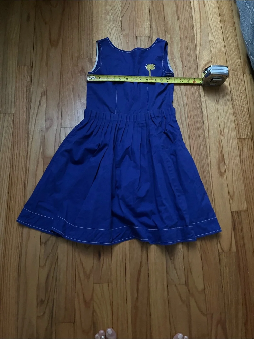 Marni Royal Blue Sleeveless Pleated Dress with Yellow Palm Motif